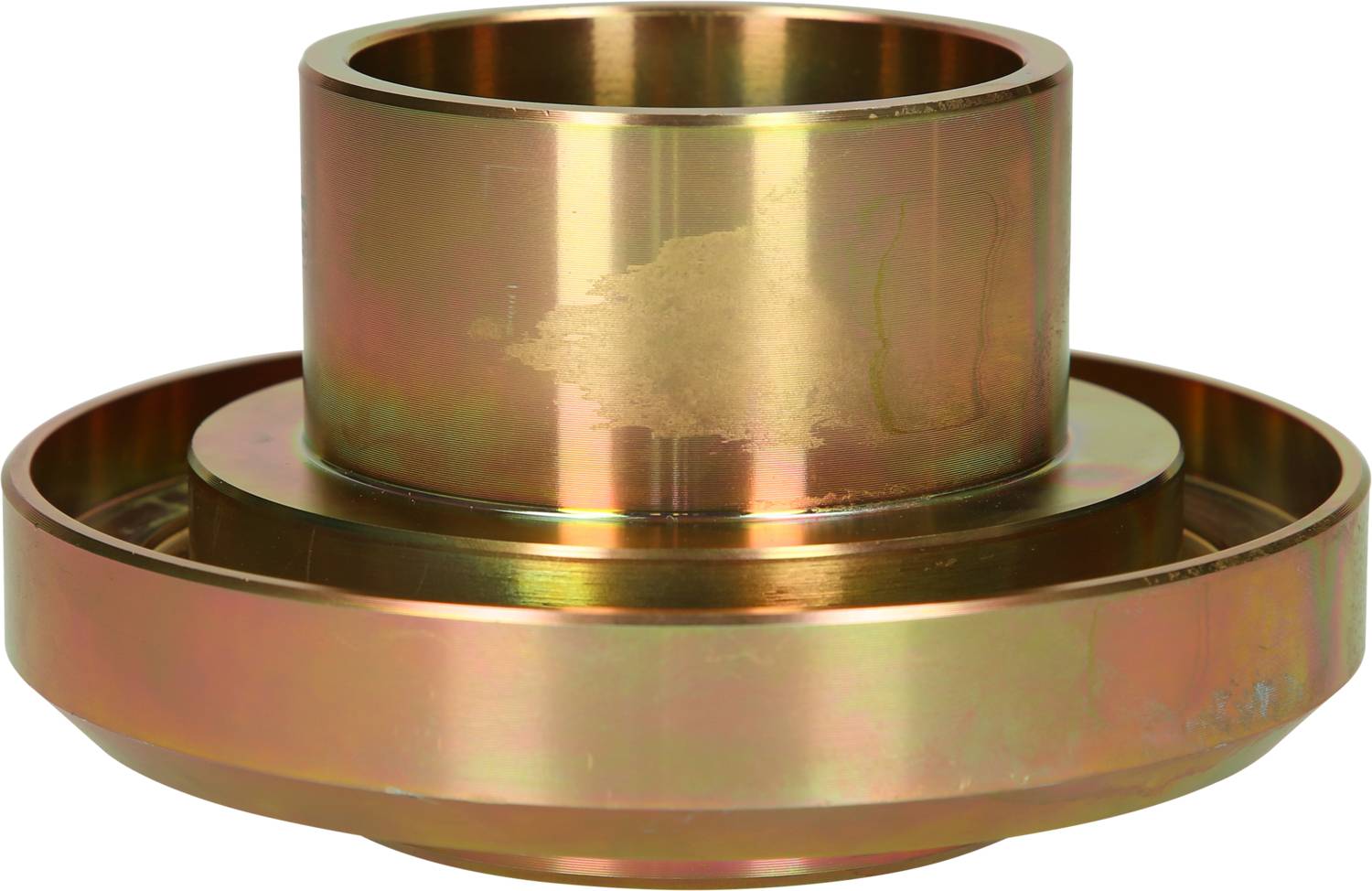 A metallic, cylindrical machine component with two rings of different sizes, suitable for industrial applications.