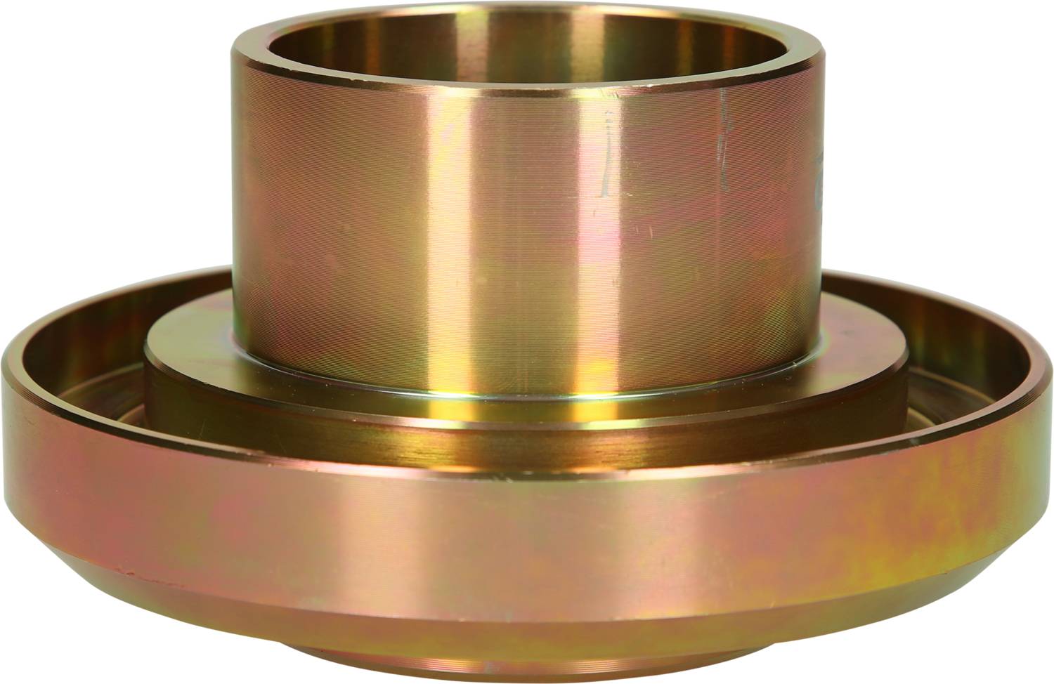 Golden-coloured metallic cylindrical sleeve with a wider base. Functions as a mechanical component for machinery or industrial equipment.