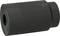 Black rubber buffer, cylindrical, solid material, without visible markings or openings, serves to absorb shock.