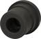Black, cylindrical rubber component with a wider rim at one end. Potentially a part for a mechanical application.