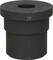 Black, cylindrical rubber bung with a wide rim and a hole in the centre, used for sealing openings.