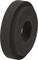 Black rubber wheel, flat-shaped, with a large hole in the centre, suitable for light applications or as a spare part.