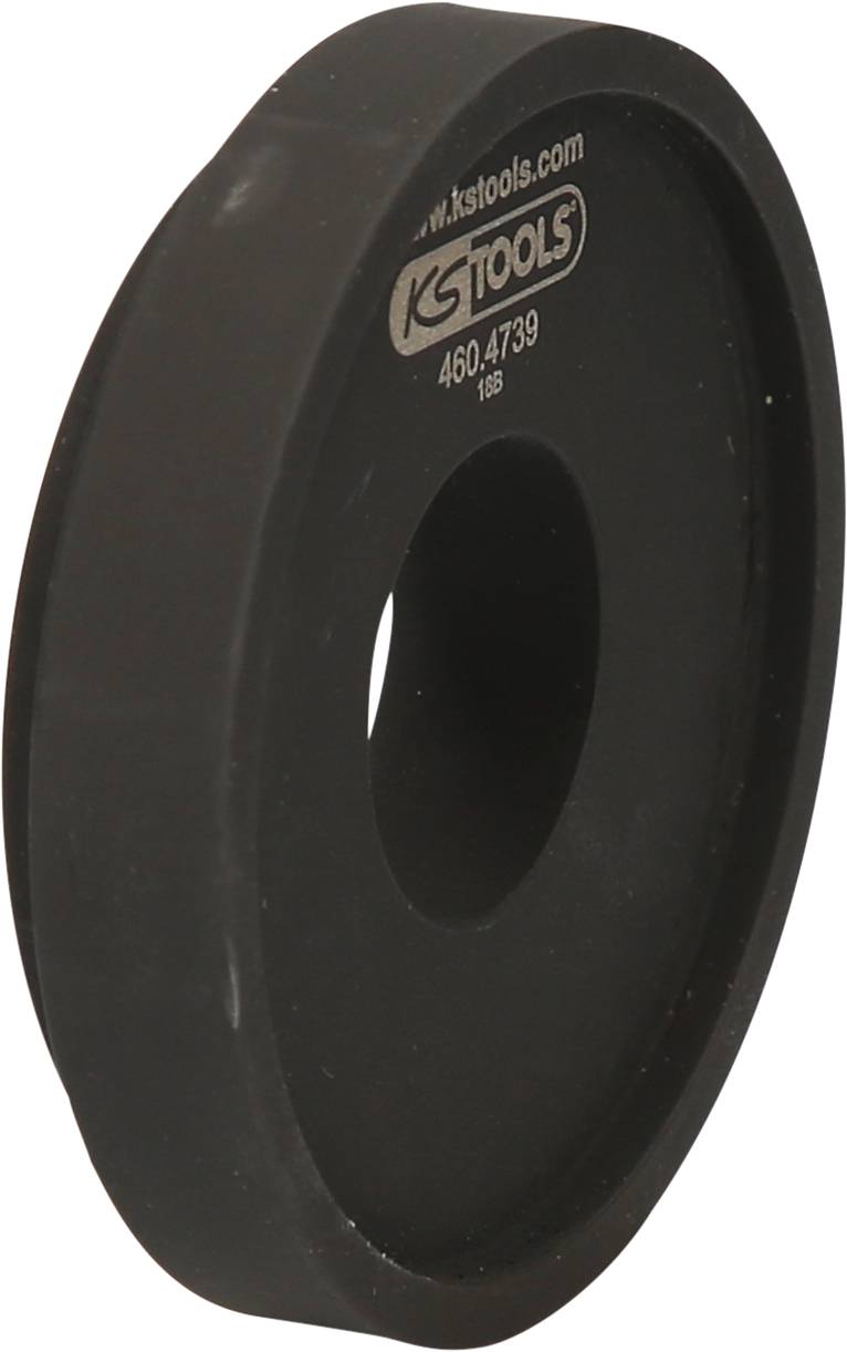 Black rubber sanding block from KS Tools with a centric hole, suitable for safe handling or attachment to machines.