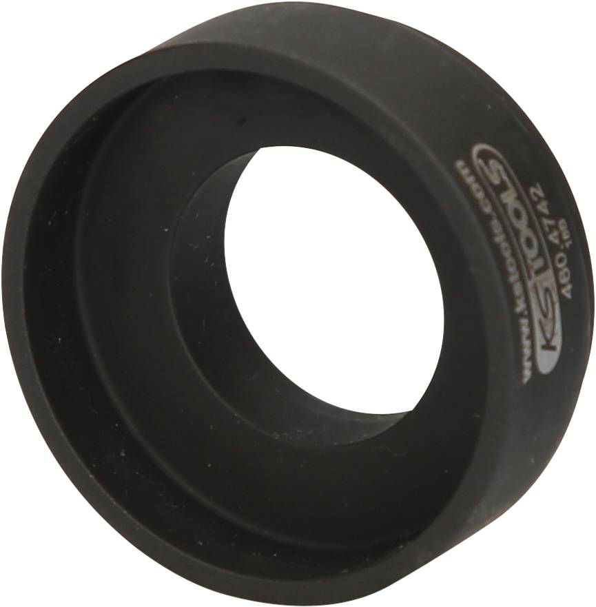 Black, cylindrical adapter ring with smooth exterior and highly polished interior, used for optical devices.