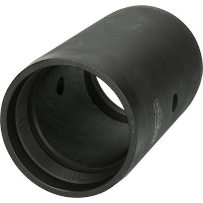 A black, cylindrical plastic tube, open at both ends, is viewed diagonally from top to bottom.