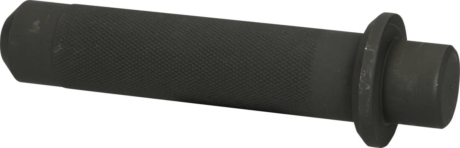 Black, rubberised motorcycle grip with a ribbed surface for improved handling.