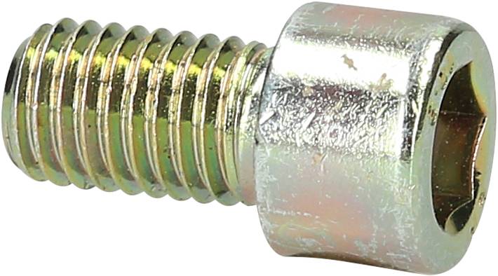 Metal hexagon bolt with a shiny finish, showing thread and head.