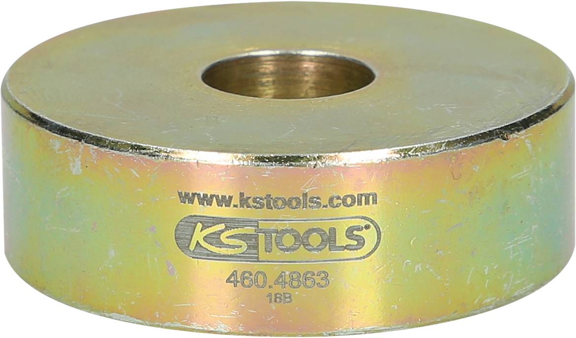 A metallic ring inscribed with 'www.kstools.com KS TOOLS 460.4863 18B'.