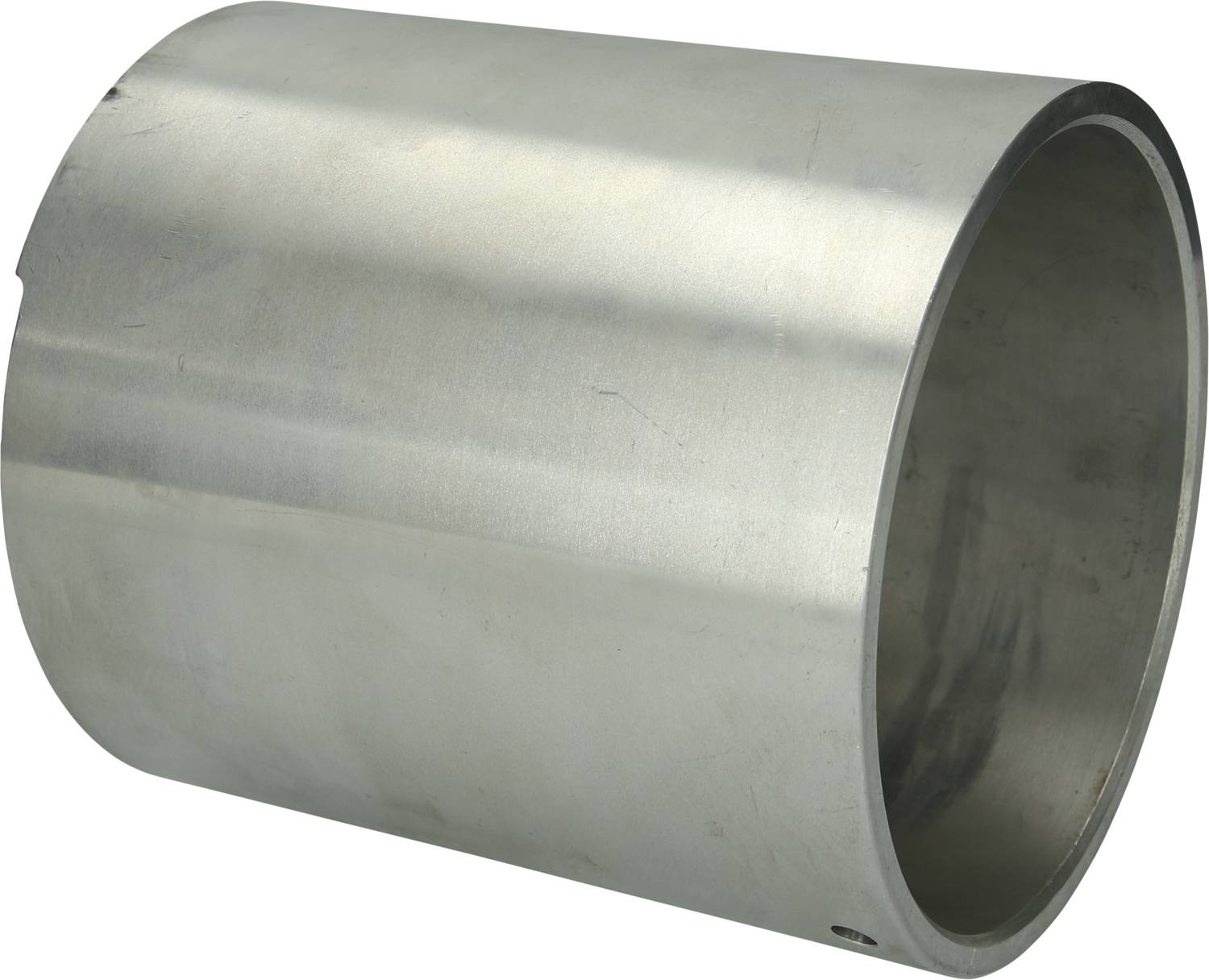 A cylindrical metal tube with a shiny, smooth surface and open ends.