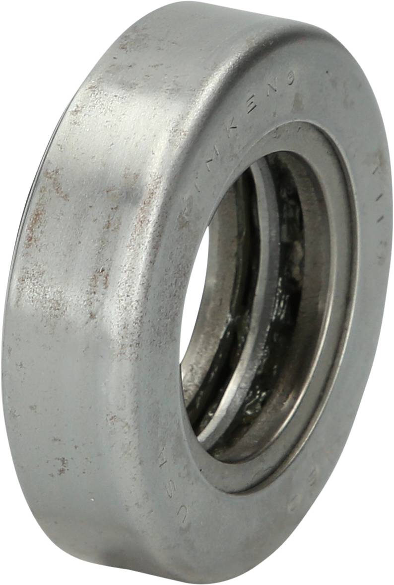 Cylindrical metal bearing with inner and outer rings, used for mechanical applications involving rotational movement.