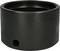 A black cylindrical plastic adapter with a large opening at the top and a smaller side opening.