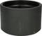 A black, empty, cylindrical plastic container, possibly a cap or protective part for a larger piping system.