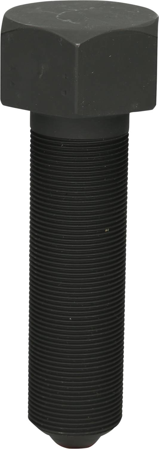 Long, black hexagonal screw bolt with visible thread, vertically aligned.