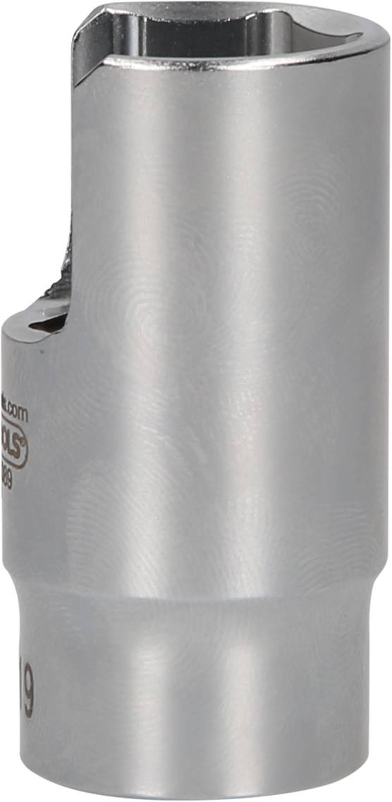 Metal socket spanner without handle, for use with ratchets or extensions. Shiny, with slightly textured surface.