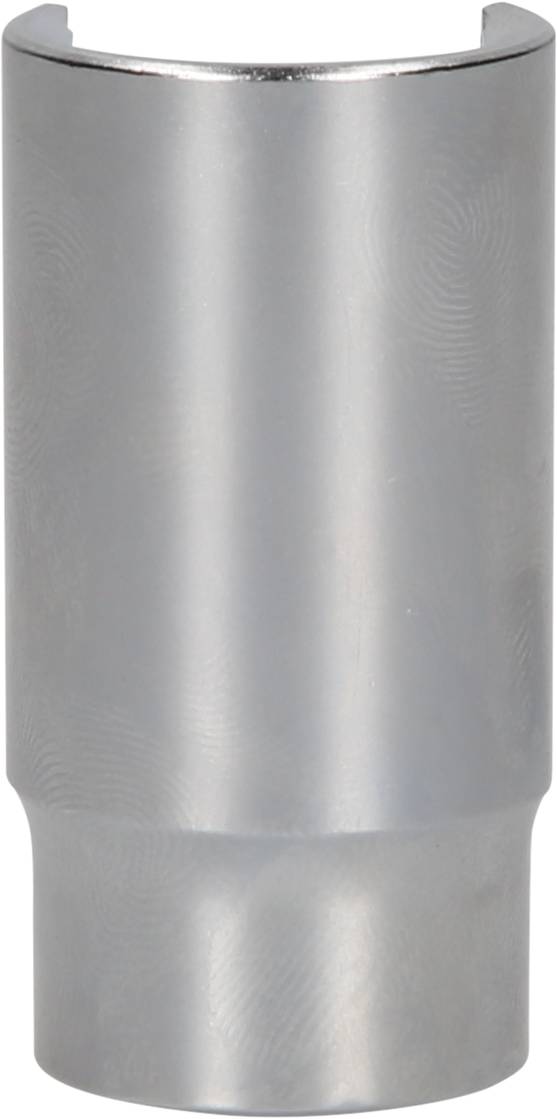 A silver cylindrical metal attachment, presumably a tool, with a milled groove at the upper edge.