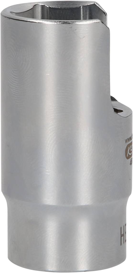 A silver metal socket with rounded edges, typically used with a socket wrench or ratchet.