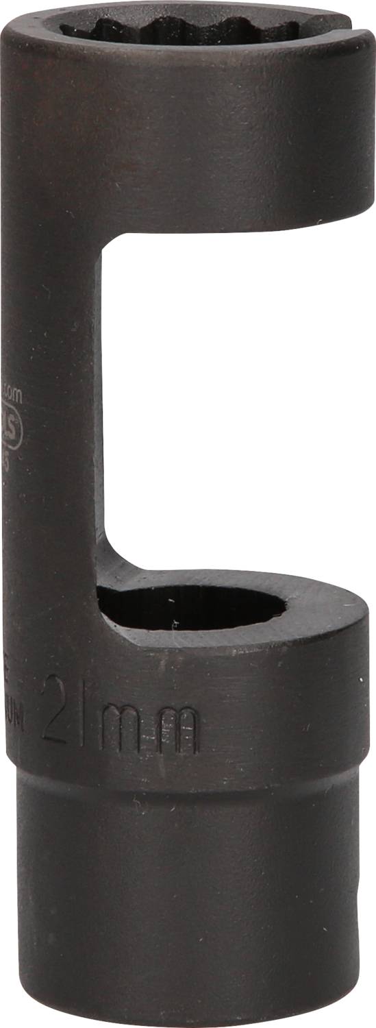 A black, open ring spanner with '21 mm' marking, suitable for loosening hard-to-reach screws.
