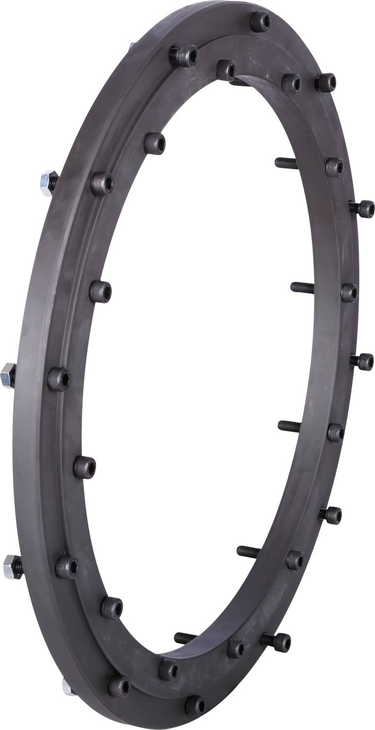 A round metal flange with screws around its circumference, suitable for industrial applications or pipe connections.