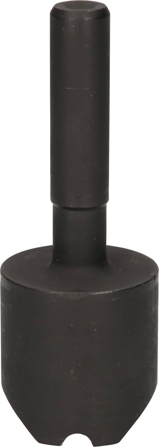 A black metal tool with a cylindrical shaft and a round, broad head.