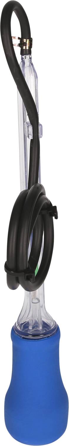 A heating element with a blue protective casing and a black cable. Used for heating liquids.