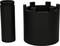 Two black cylinders: on the left, a smooth, long cylinder; on the right, a shorter cylinder with four raised sections around the edge.