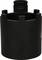 A black, cylindrical adapter with multiple rectangular protrusions and a threaded top for a technical application.