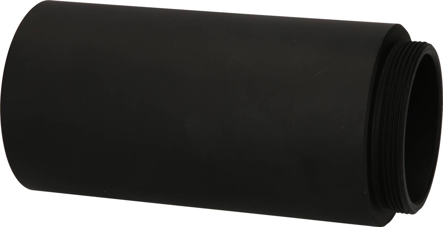 Black cylindrical adapter with threading at one end, against a white background.