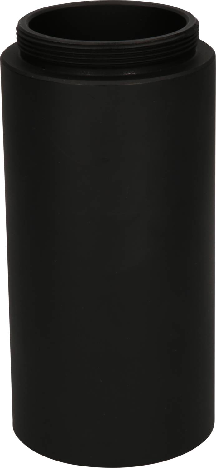 Black cylindrical plastic bottle without inscription or label, standing upright.