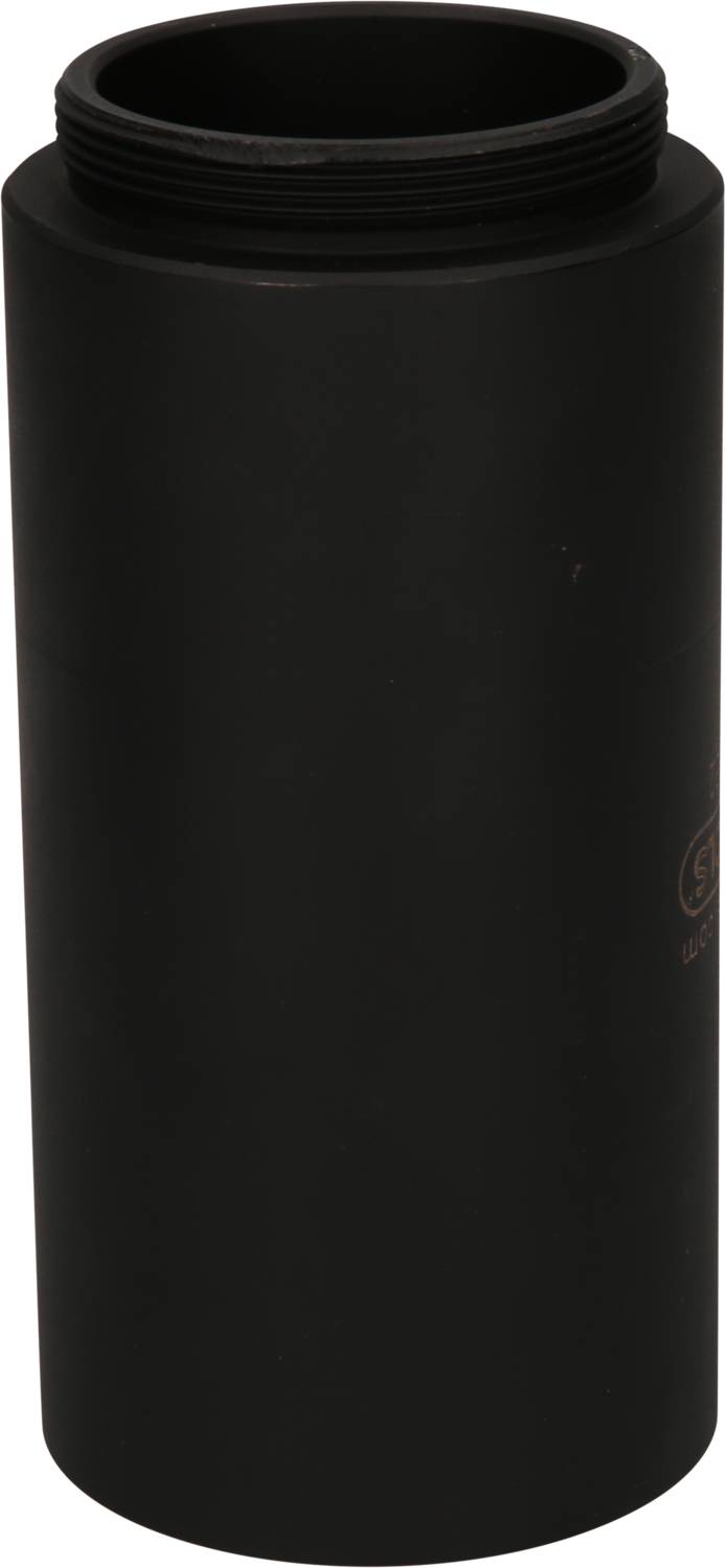 A black, cylindrical metal container with a screw-on lid, possibly a housing or part of a larger device.