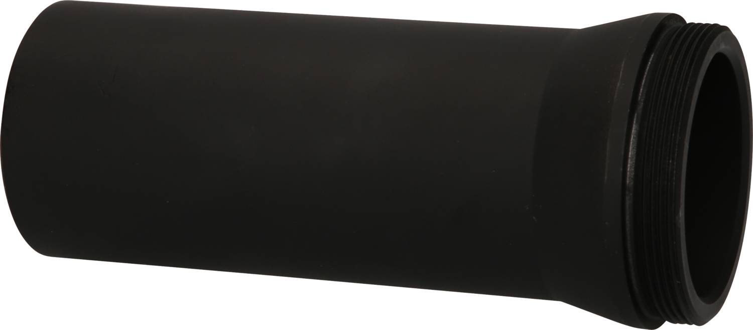 A black, cylindrical pipe with a threaded end, likely part of a technical device or a pipeline.