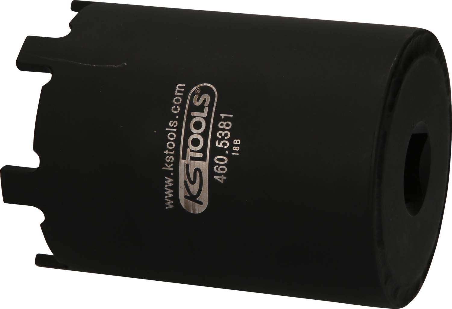 Black socket adaptor by KS Tools with the inscription 'www.kstools.com 460.5381'. It is suitable for special fastenings.