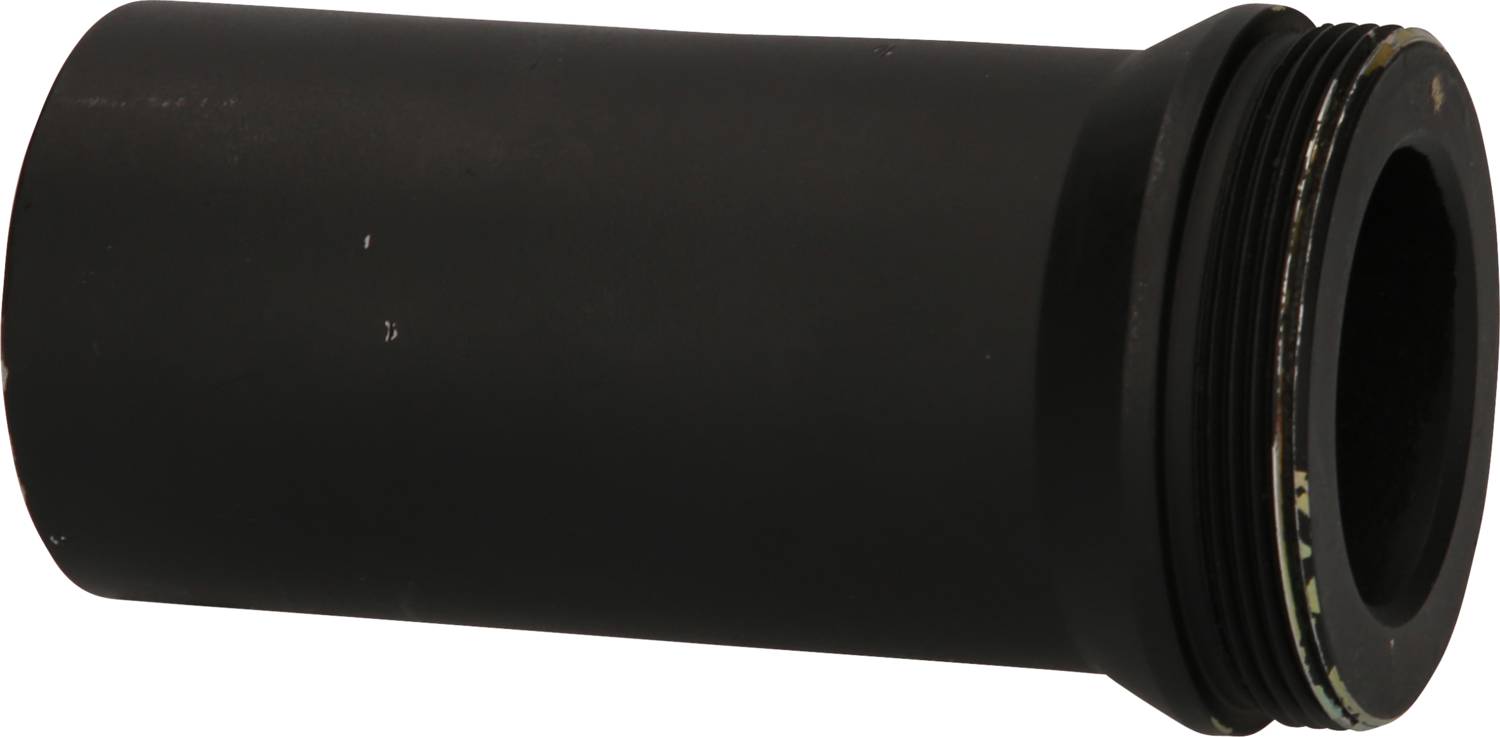 Black metal pipe with threaded connection on the right end, against a white background.