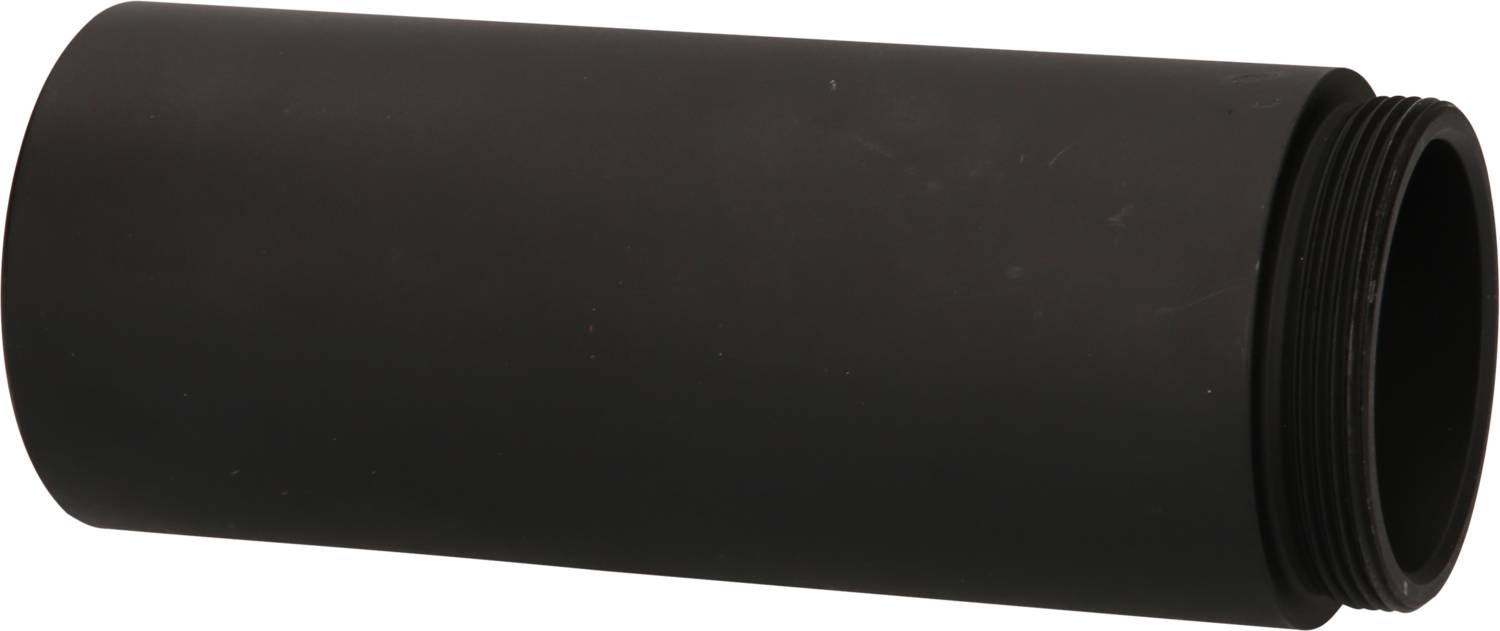 Black, cylindrical pipe with threading at one end, against a white background.