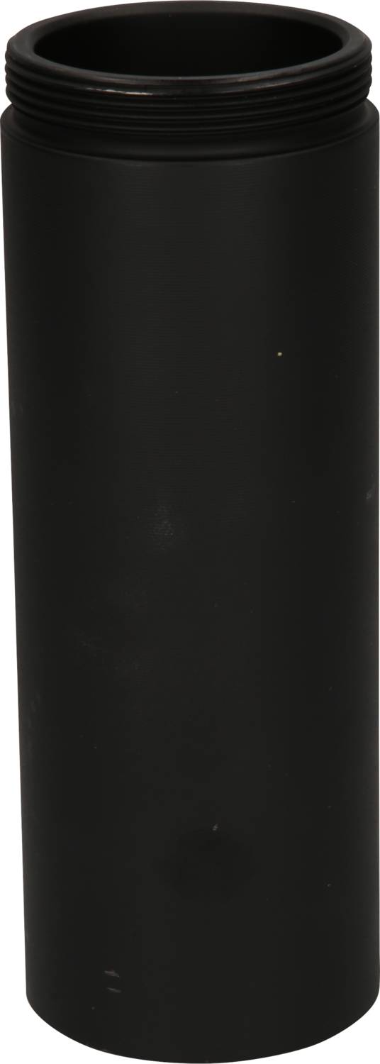 Black cylindrical object with a screw thread at the upper opening.