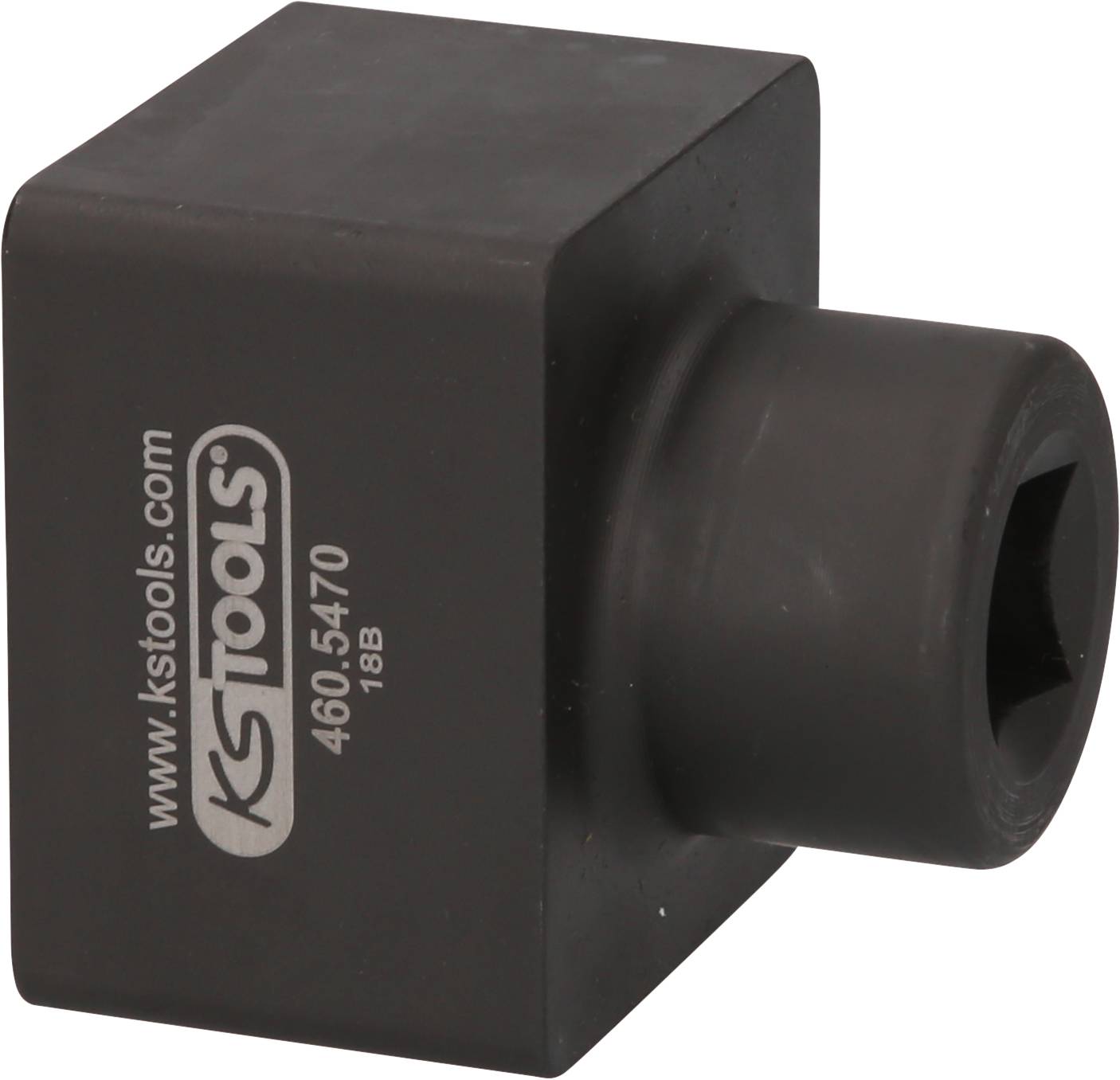 A square tool adapter made of black metal with the inscription 'ks tools' and a square opening on the side.