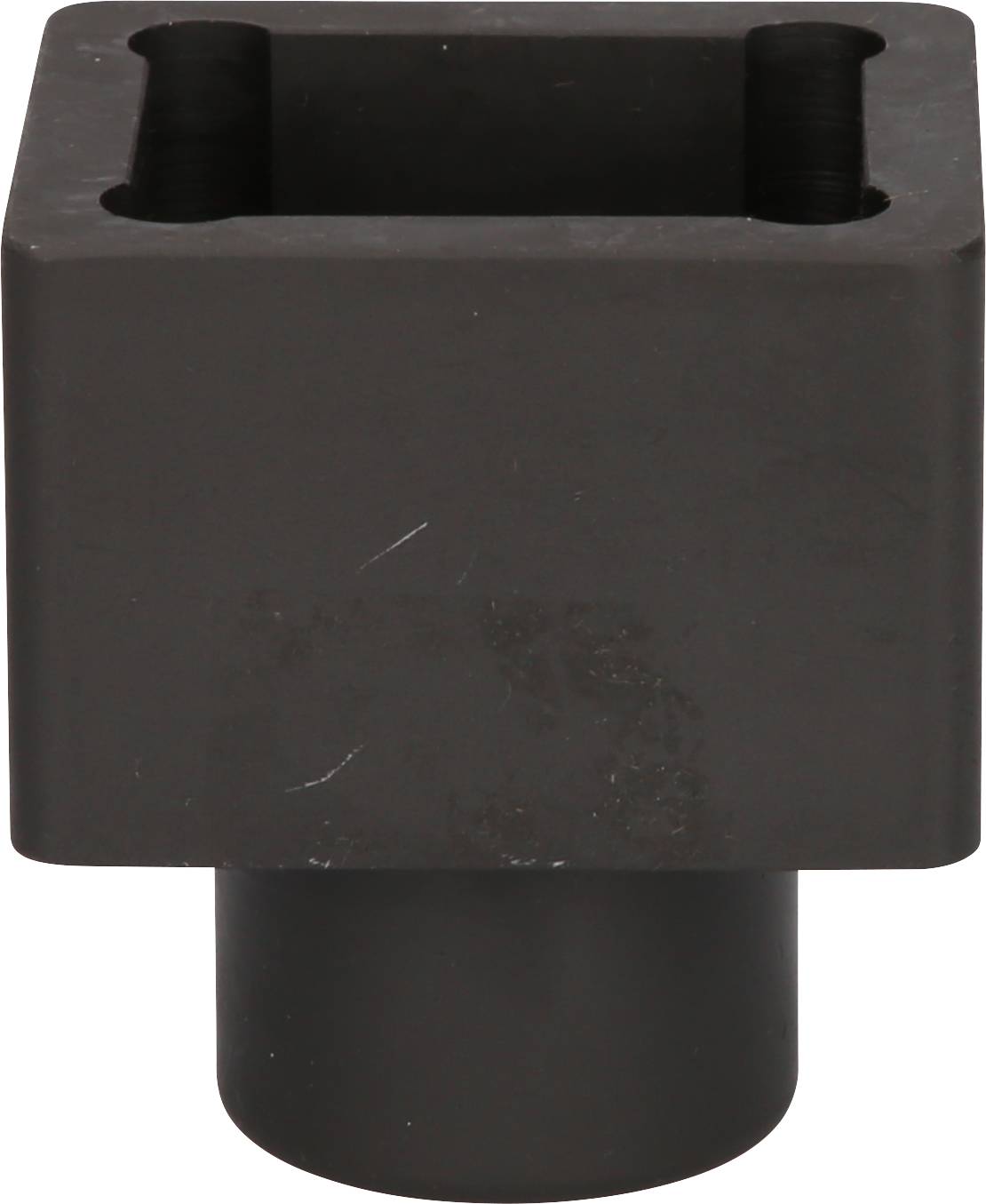 A black, rectangular adapter with a square opening at the top and a cylindrical base at the bottom.