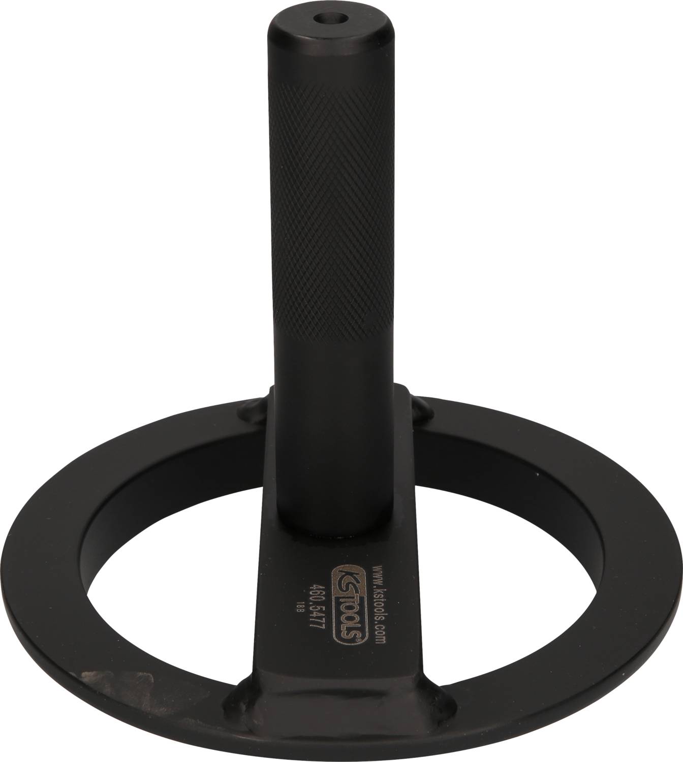 Black metal tool handle with a round base, suitable for heavy-duty work in workshops or industrial applications.