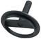 A black metal oval handle with a side bar, used for strength training or fitness exercises.