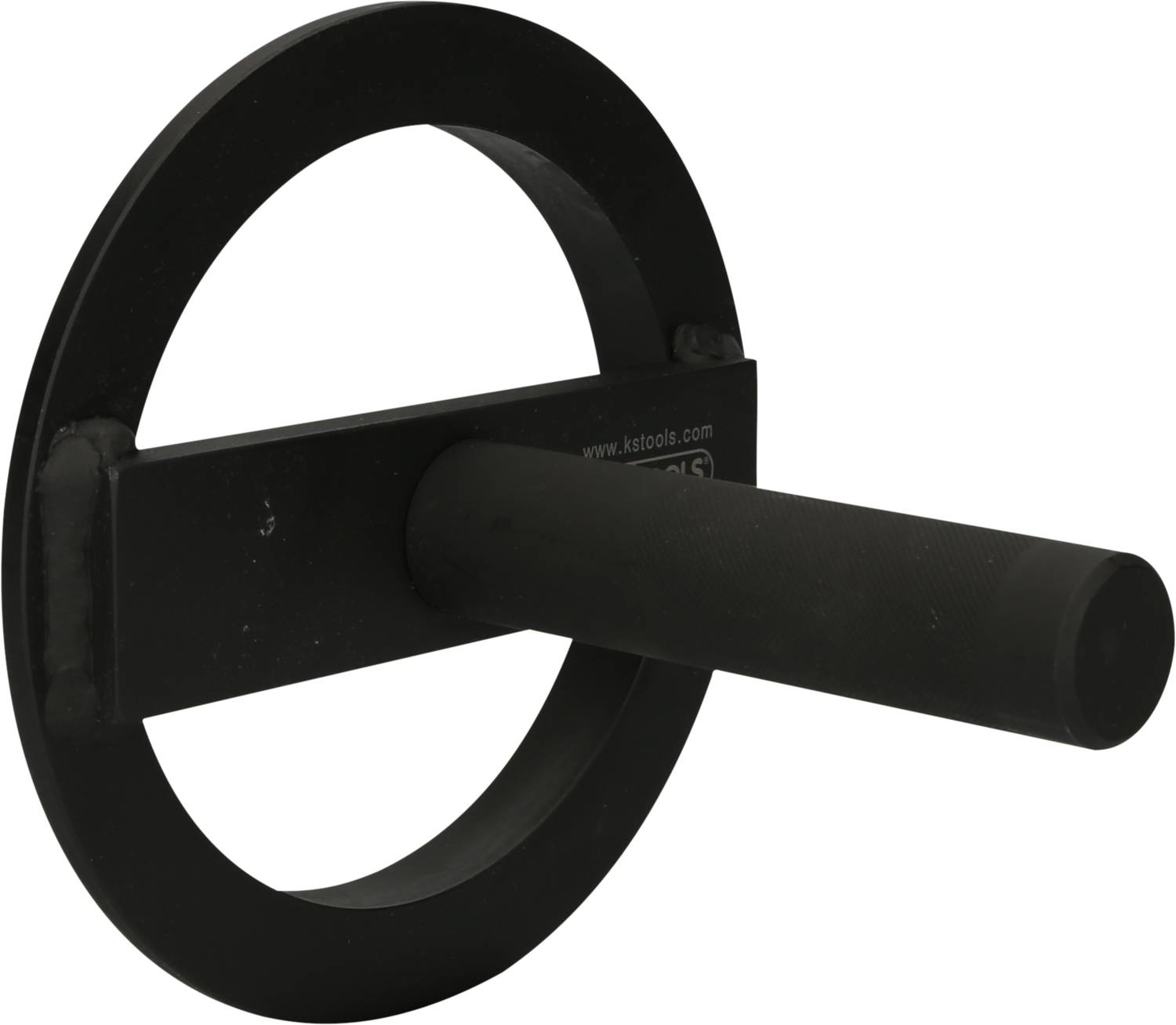 A black, cylindrical tool with a flat, circular handle, potentially suitable for mechanical applications.