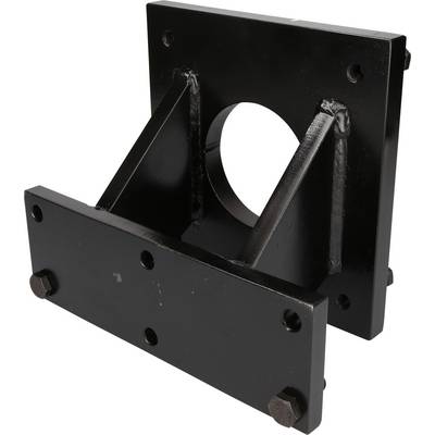 Metal mounting bracket with a rectangular base and reinforcing struts, suitable for securing heavy objects.