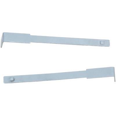 Two silver metal strips, each with curved ends. They are aligned parallel to one another and identical in shape and colour.