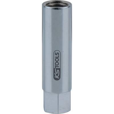 A silver spark plug spanner by KS Tools, cylindrical with a hexagonal head, for exchanging and installing spark plugs.