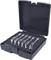 A black case with nine socket inserts in various sizes, neatly arranged in a foam insert.