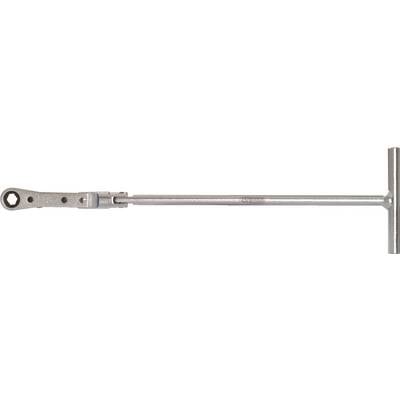 Metal tool with a T-handle and an adjustable spanner head, suitable for mechanical applications.