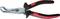 Black and red pliers with curved, serrated jaws, suitable for gripping or turning small objects.