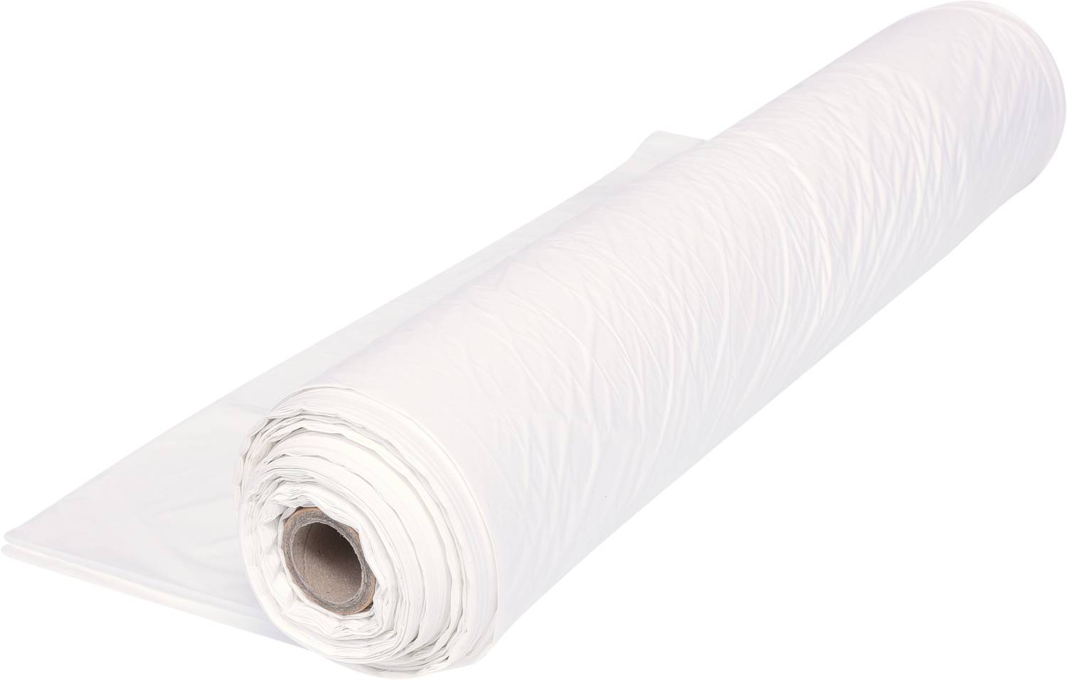 A large roll of white fabric, partially unrolled, ready for cutting or further use in textile projects.