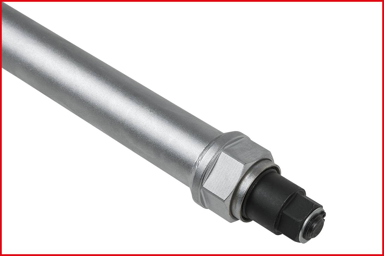 Metal pipe with threaded end and nut, likely part of an installation or mechanical engineering component.