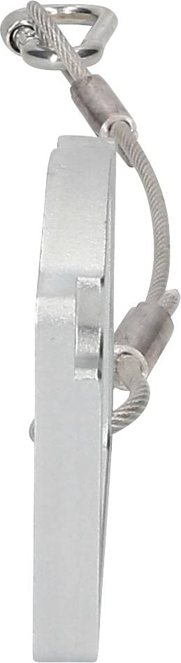 Metal padlock from the side view connected with wire rope.