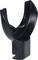 Black plastic fork mount with a V-shaped opening designed to hold a cylindrical object; robust and functional.