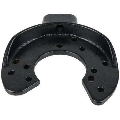 A black, curved metal component with multiple holes, likely a mounting bracket or fastening element for mechanical engineering purposes.